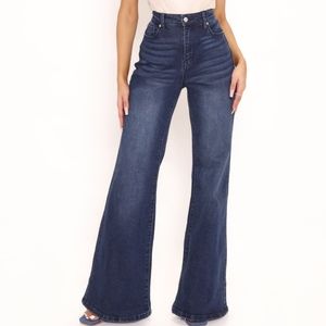 #104 Wide leg stretch denim flare jeans (3)